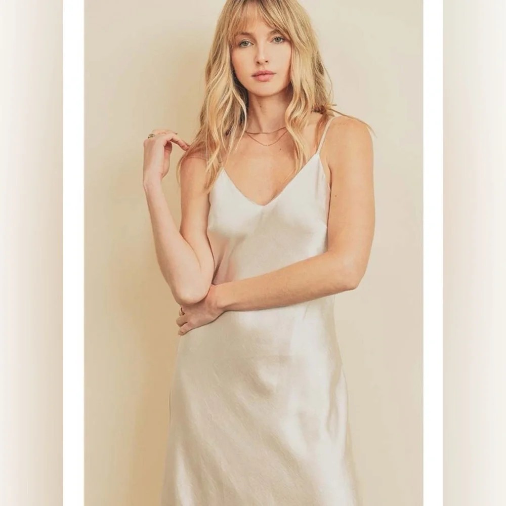 Dress Forum taupey V-Neck Slip Dress silky soft sheath satin - Picture 4 of 10
